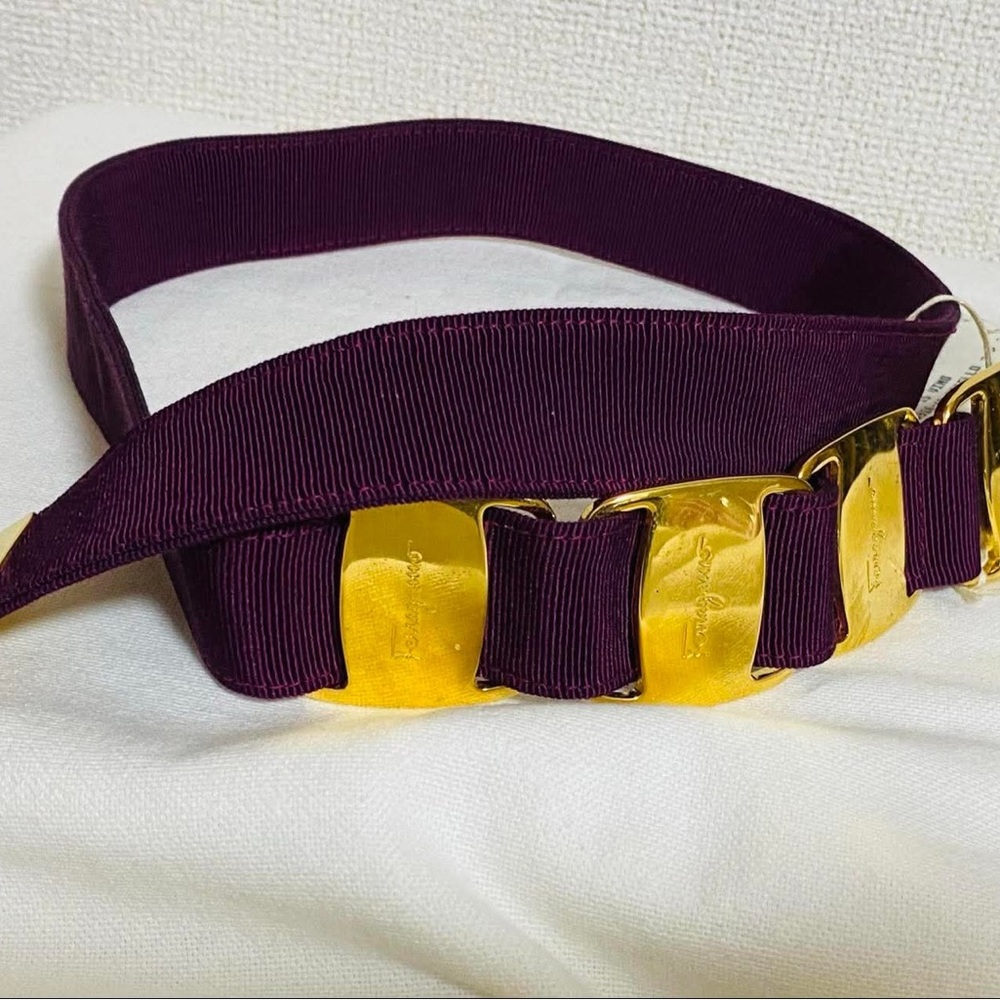 Salvatore Ferragamo Deep Purple and Gold Belt